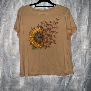 Sunflower and Butterfly Graphic Tee in Tan